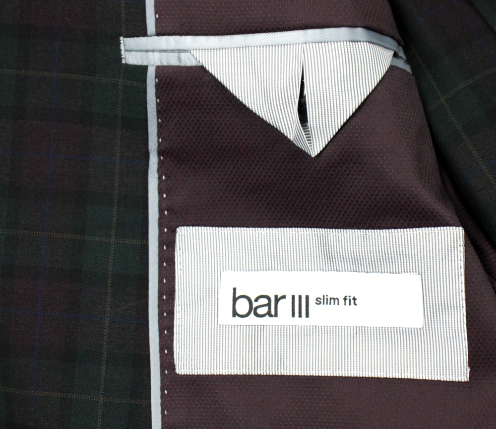 Bar iii Suit Mens 38 L 32W Green Burgundy Plaid Slim Fit Stretch 2 piece - Picture 2 of 10